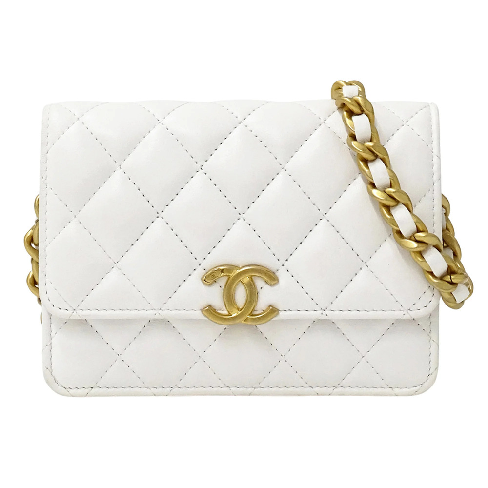 Chanel Matelassé handbag for women, brand name shoulder bag, lambskin, white,...